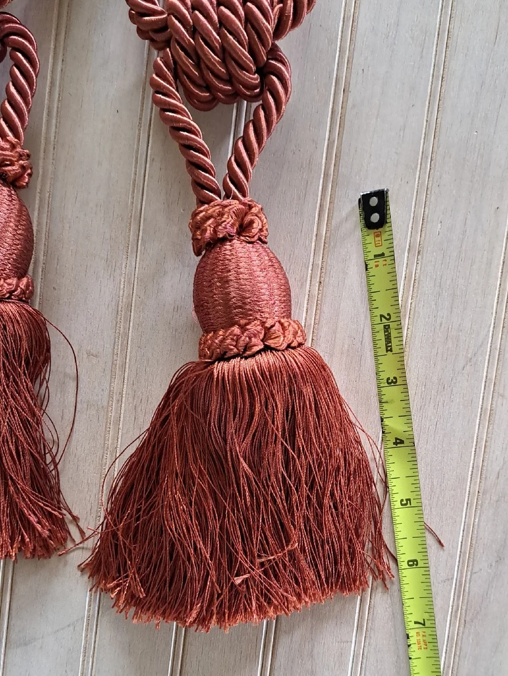 NEW Set of 2 Decorative Curtain Tiebacks Tassels Rust Burnt Orange Rope Boho